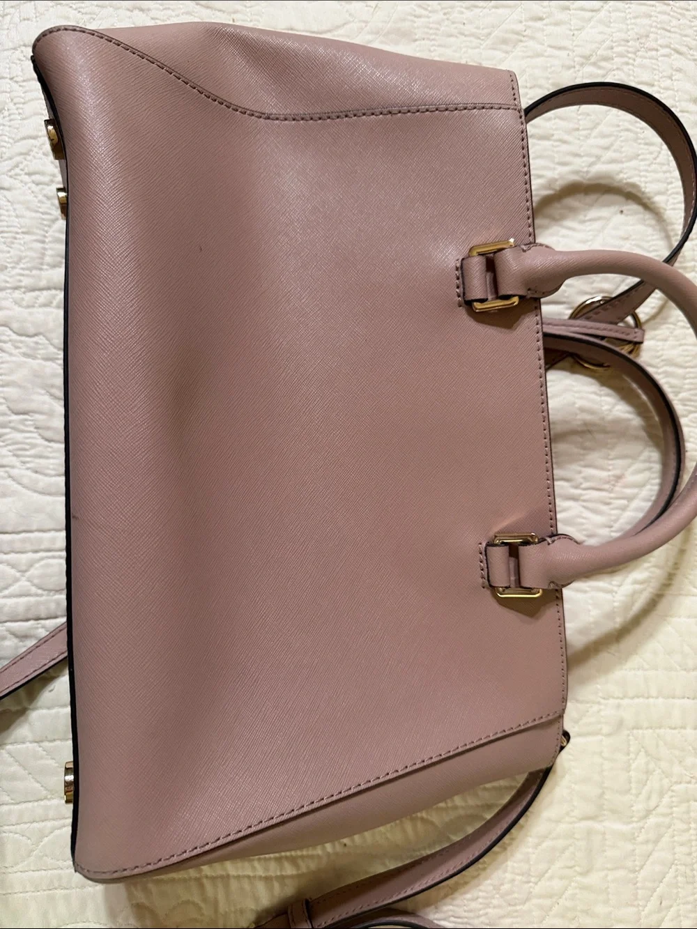 Michael Kors Mauve Leather Satchel with Gold Hardware. Long strap included.